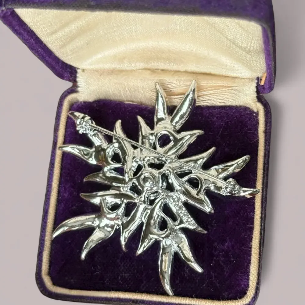 Vintage Sarah Coventry Snowflake AB Brooch Silver Tone “Aurora Blaze” Flower Pin